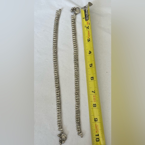 Silver Ankle Bracelets, a pair, loop closure with bells - Picture 6 of 7